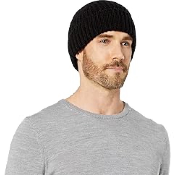 UGG FOR MEN ribbed wool hat beanie toque black logo label one size - Picture 1 of 6